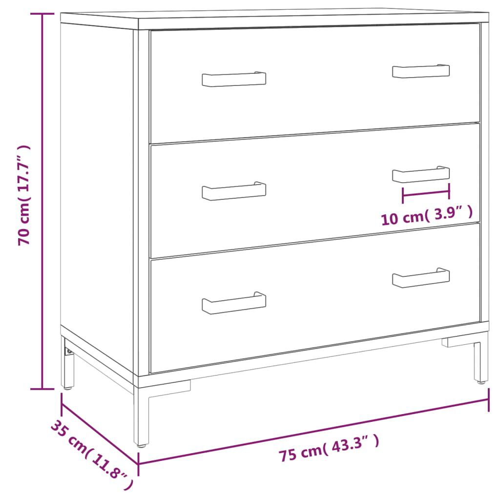 vidaXL Chest of Drawers Black 75x35x70 cm Solid Pinewood