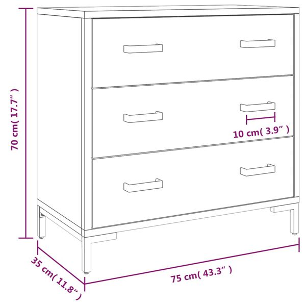 vidaXL Chest of Drawers Black 75x35x70 cm Solid Pinewood