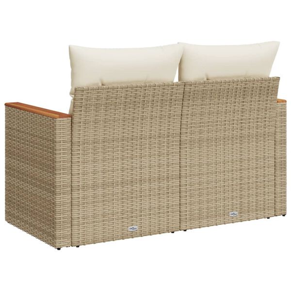 vidaXL Garden Sofa with Cushions 2-Seater Beige Poly Rattan