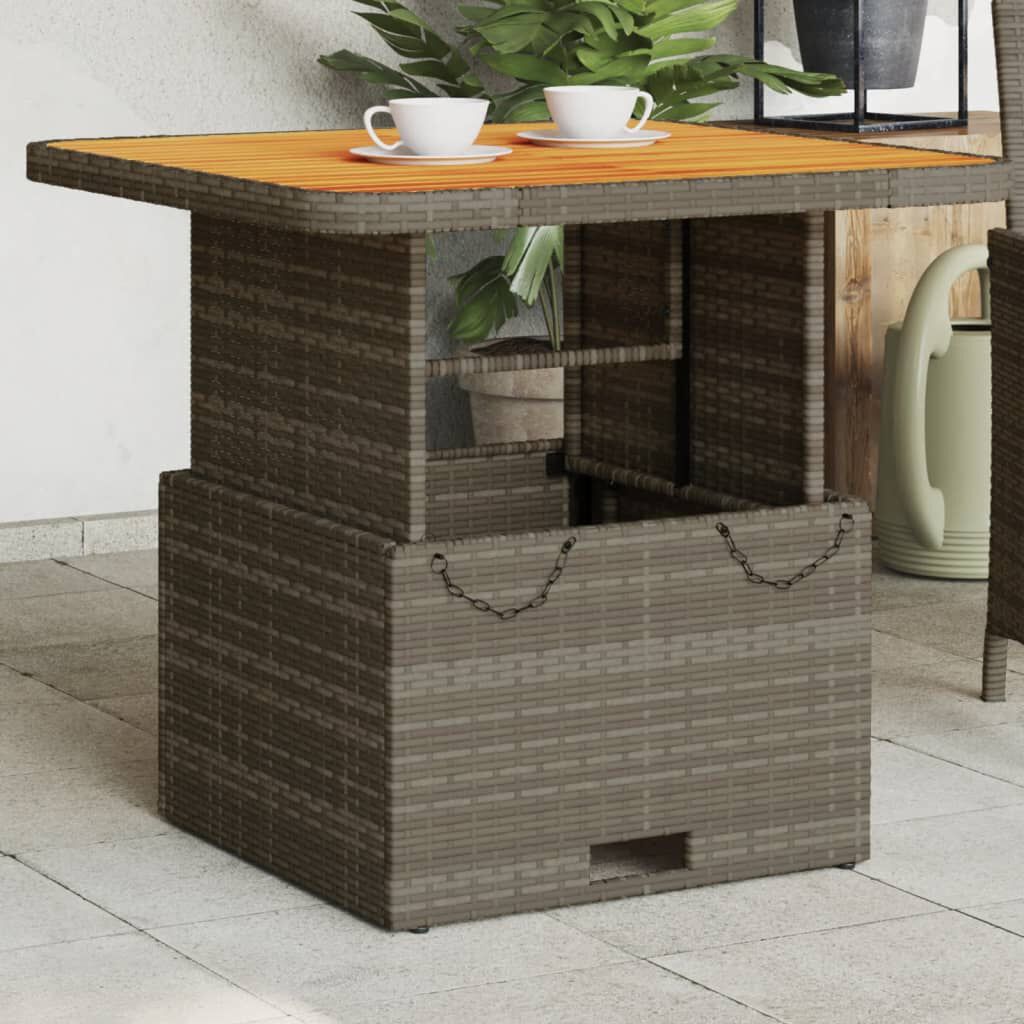 vidaXL Garden Table Grey 80x80x71 cm Poly Rattan and Acacia Wood