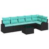 vidaXL Garden Sofa Set 7 pcs Black and Turquoise Poly Rattan