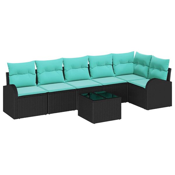 vidaXL Garden Sofa Set 7 pcs Black and Turquoise Poly Rattan