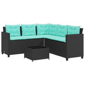 vidaXL Garden Sofa with Table and Cushions L-Shaped Black Poly Rattan