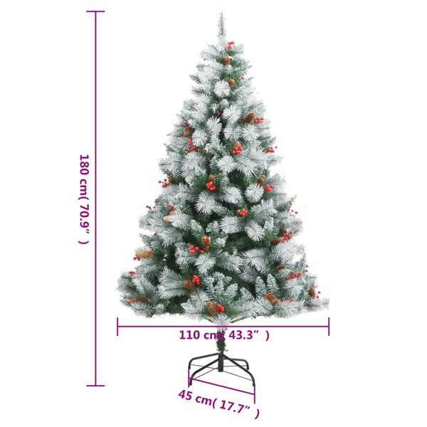 vidaXL Artificial Hinged Christmas Tree with Cones and Berries 180 cm