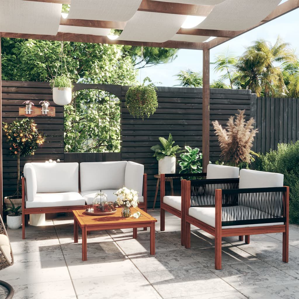 vidaXL 5 Piece Garden Lounge Set with Cushions Cream Solid Acacia Wood