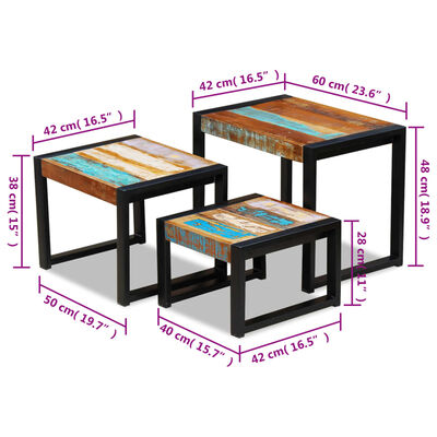 vidaXL Three Piece Nesting Tables Solid Reclaimed Wood