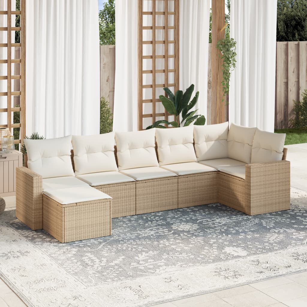 vidaXL 7 Piece Garden Sofa Set with Cushions Beige Poly Rattan
