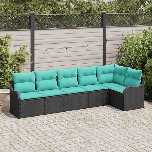 vidaXL Garden Sofa Set with Cushion 6 pcs Black Poly rattan