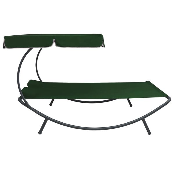 vidaXL Outdoor Lounge Bed with Canopy and Pillows Green