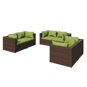 vidaXL 6 Piece Garden Lounge Set with Cushions Poly Rattan Brown