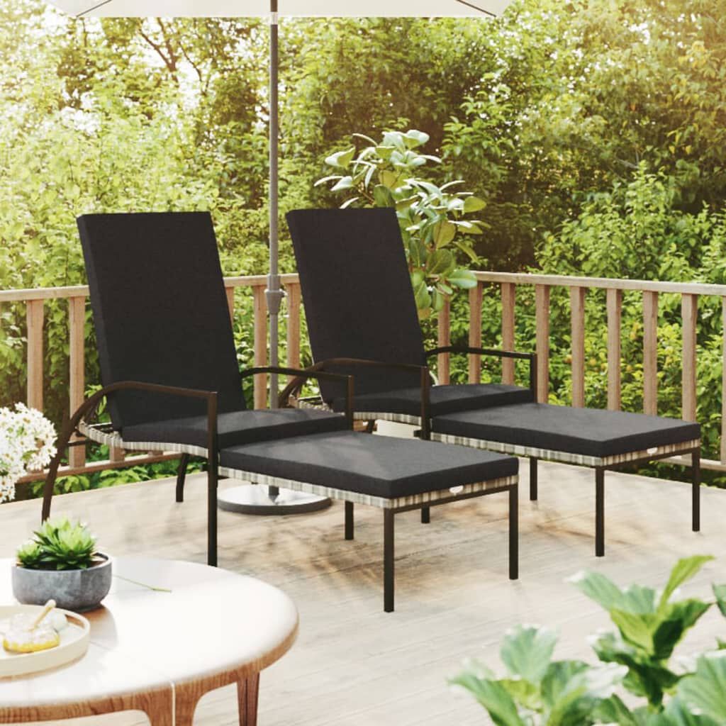 vidaXL Sun Loungers 2 pcs with Footrest PE Rattan Grey