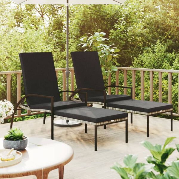 vidaXL Sun Loungers 2 pcs with Footrest PE Rattan Grey
