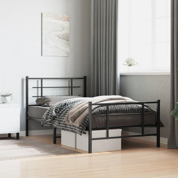 vidaXL Metal Bed Frame without Mattress with Footboard Black 100x200cm