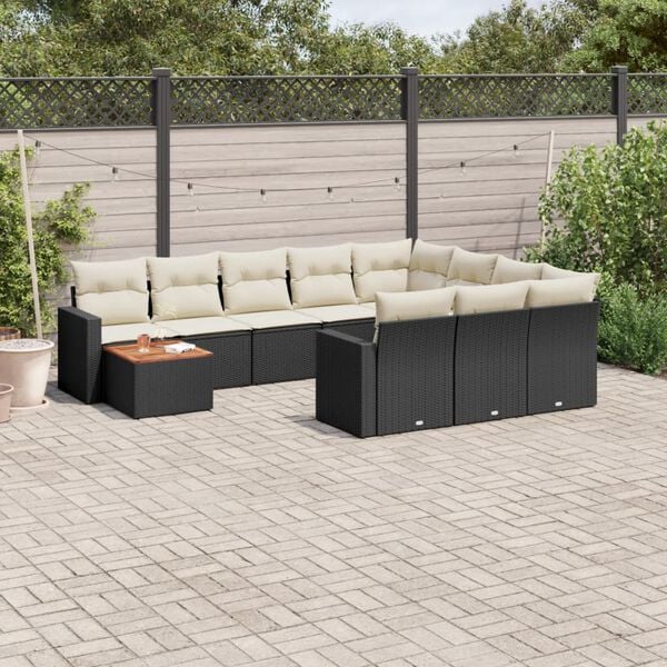 vidaXL 11 Piece Garden Sofa Set with Cushions Black Poly Rattan