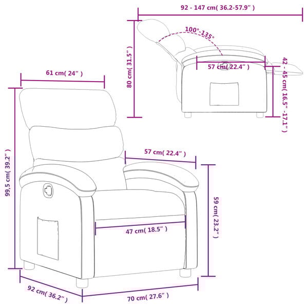 vidaXL Recliner Chair Black Fabric