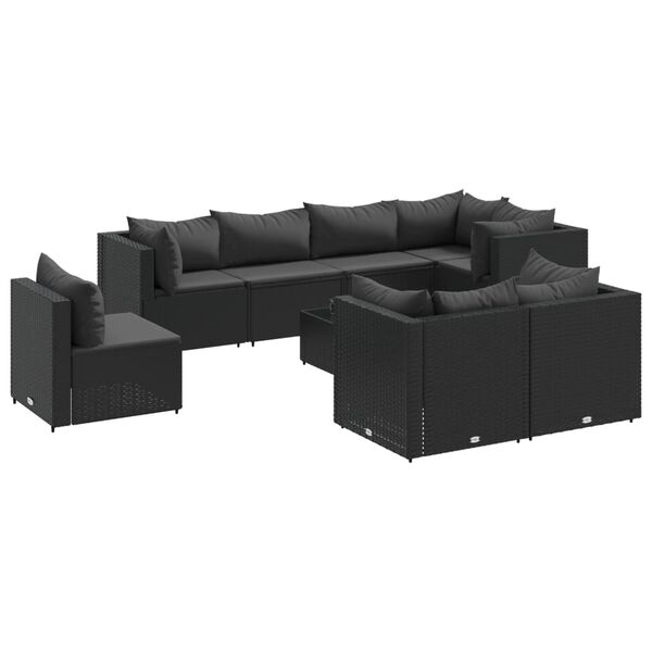 vidaXL 8 Piece Garden Lounge Set with Cushions Black Poly Rattan