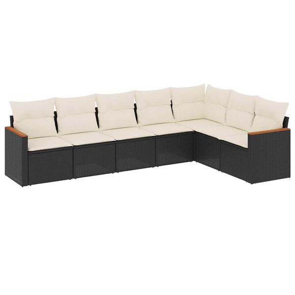 vidaXL 7 Piece Garden Sofa Set with Cushions Black Poly Rattan