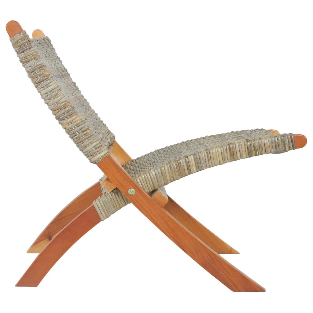 vidaXL Relaxing Chair Natural Kubu Rattan and Solid Mahogany Wood