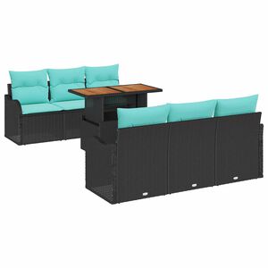 vidaXL Garden Sofa Set with Cushion 7 pcs Black and Blue Poly Rattan