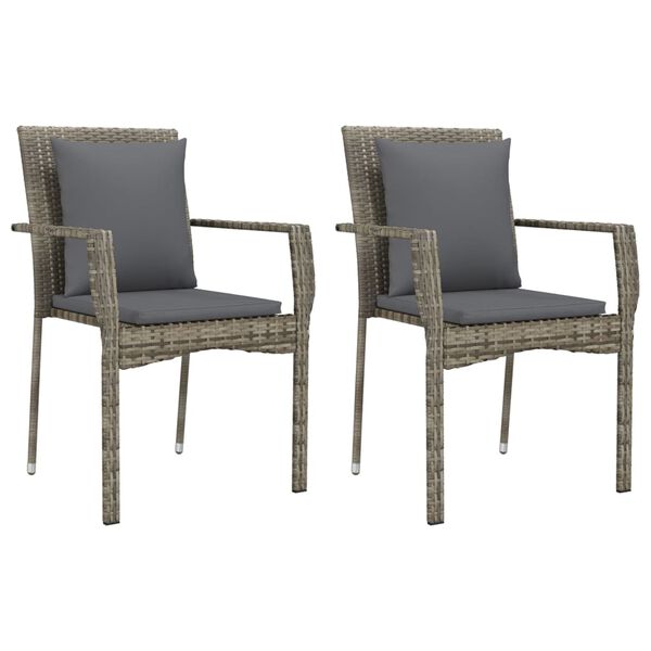 vidaXL 3 Piece Garden Dining Set with Cushions Grey Poly Rattan