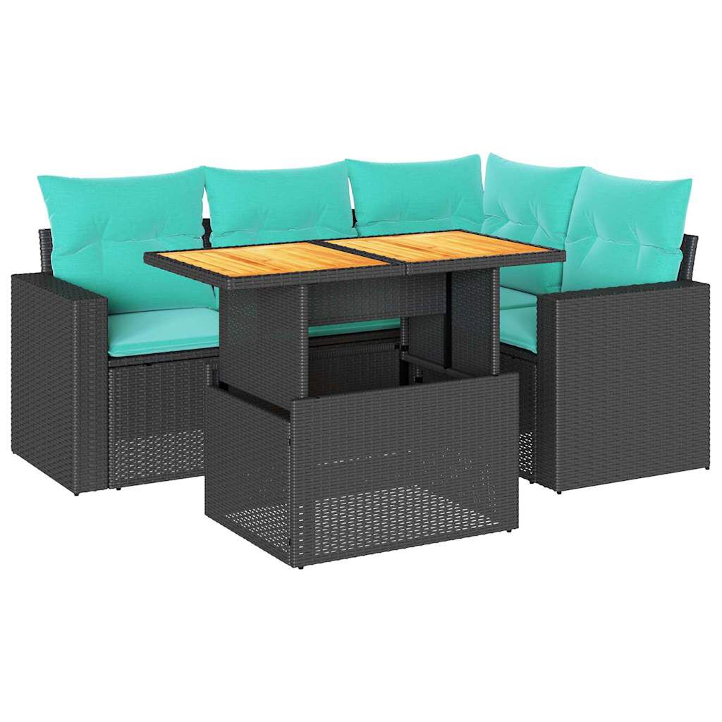 vidaXL 5 Piece Garden Sofa Set with Cushions Black Poly Rattan