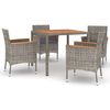 vidaXL 5 Piece Garden Dining Set with Cushions Grey Poly Rattan