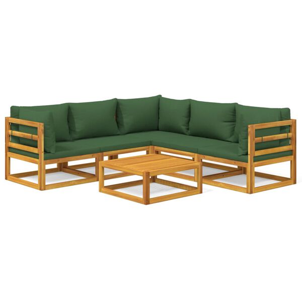 vidaXL 6 Piece Garden Lounge Set with Green Cushions Solid Wood