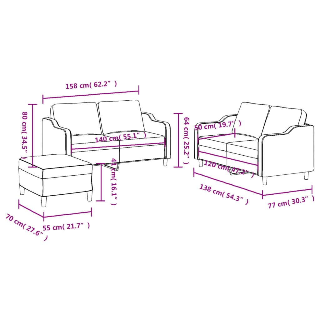 vidaXL 3 Piece Sofa Set with Cushions Dark Grey Fabric