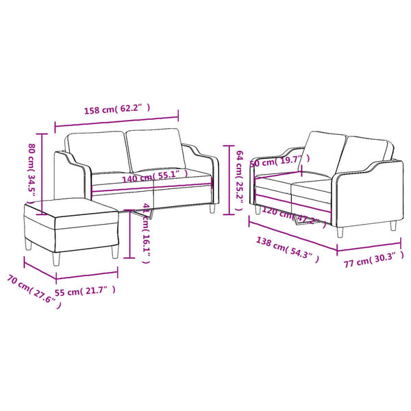 vidaXL 3 Piece Sofa Set with Cushions Dark Grey Fabric