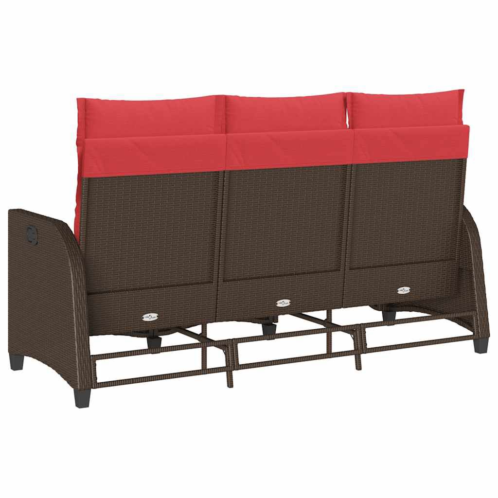 vidaXL Reclining Garden Sofa with Cushions L-shaped Brown Poly Rattan