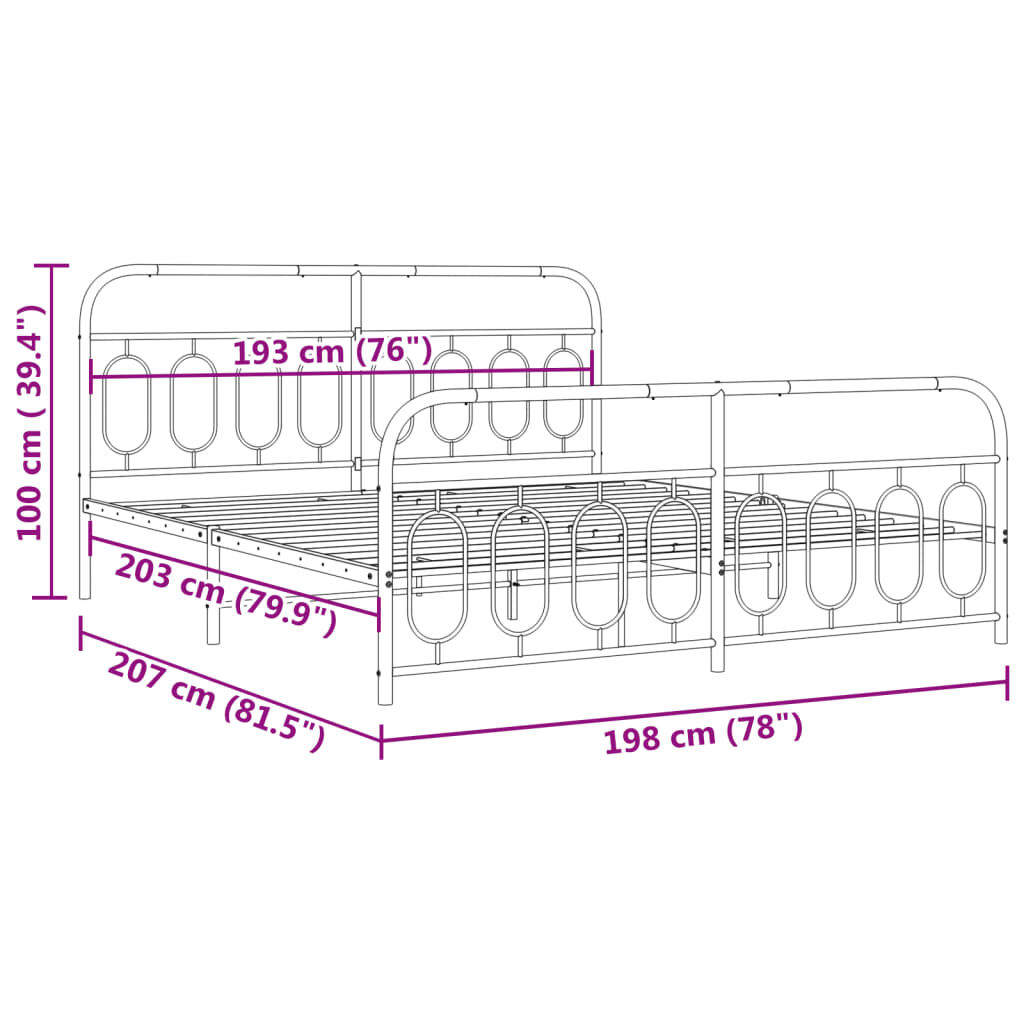 vidaXL Metal Bed Frame without Mattress with Footboard White 193x203cm
