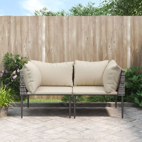 vidaXL Garden Corner Sofas with Cushions 2 pcs Grey Poly Rattan