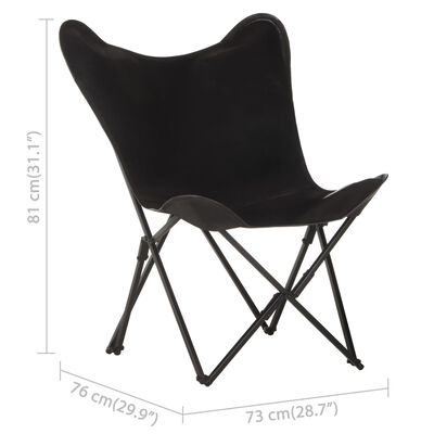 vidaXL Foldable Butterfly Chair Black Real Leather