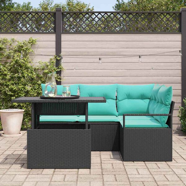 vidaXL Garden Sofa Set with Cushion 5 pcs Black Poly rattan