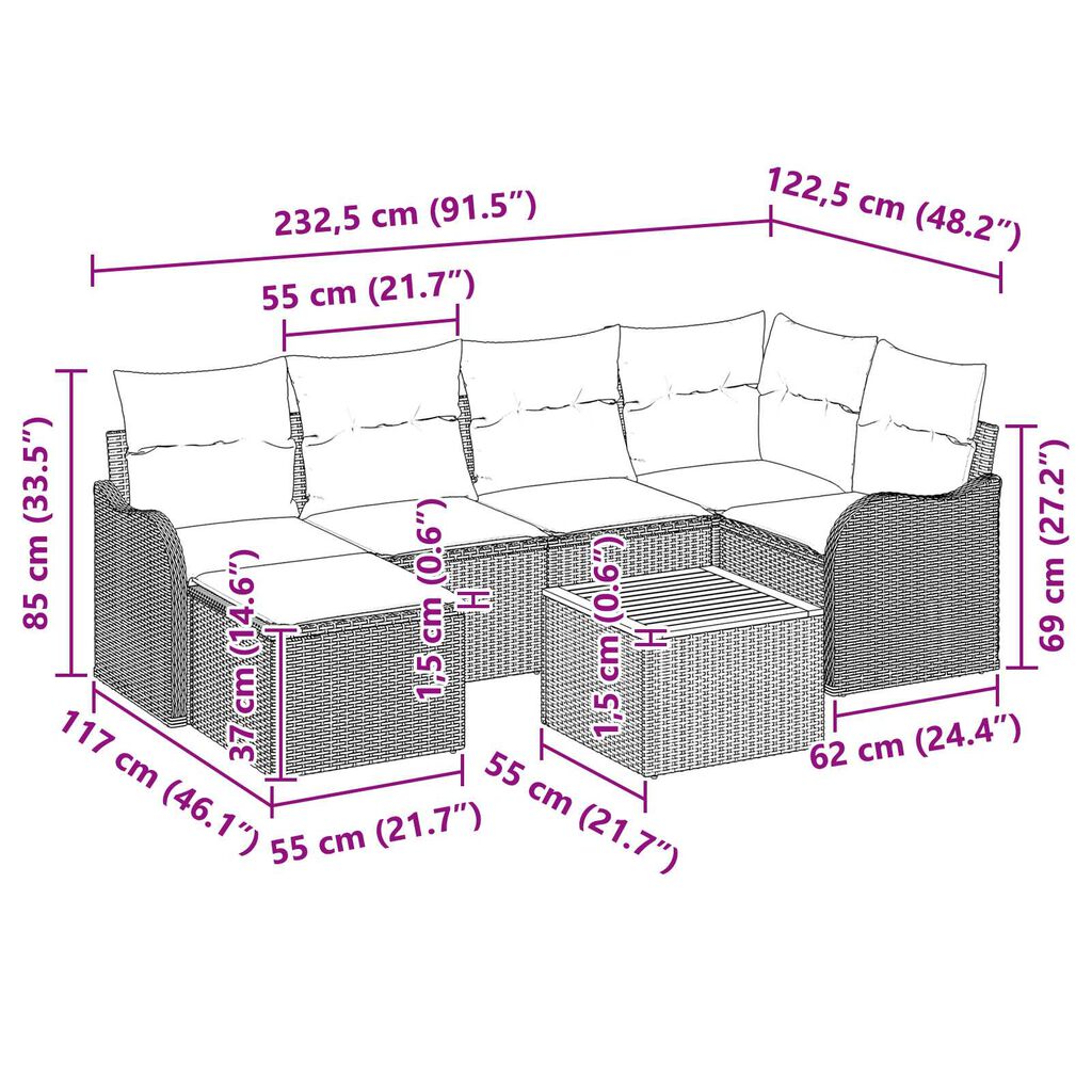 vidaXL 7 Piece Garden Sofa Set with Cushions Grey Poly Rattan Acacia