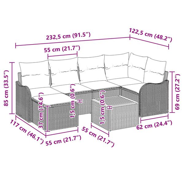 vidaXL 7 Piece Garden Sofa Set with Cushions Grey Poly Rattan Acacia