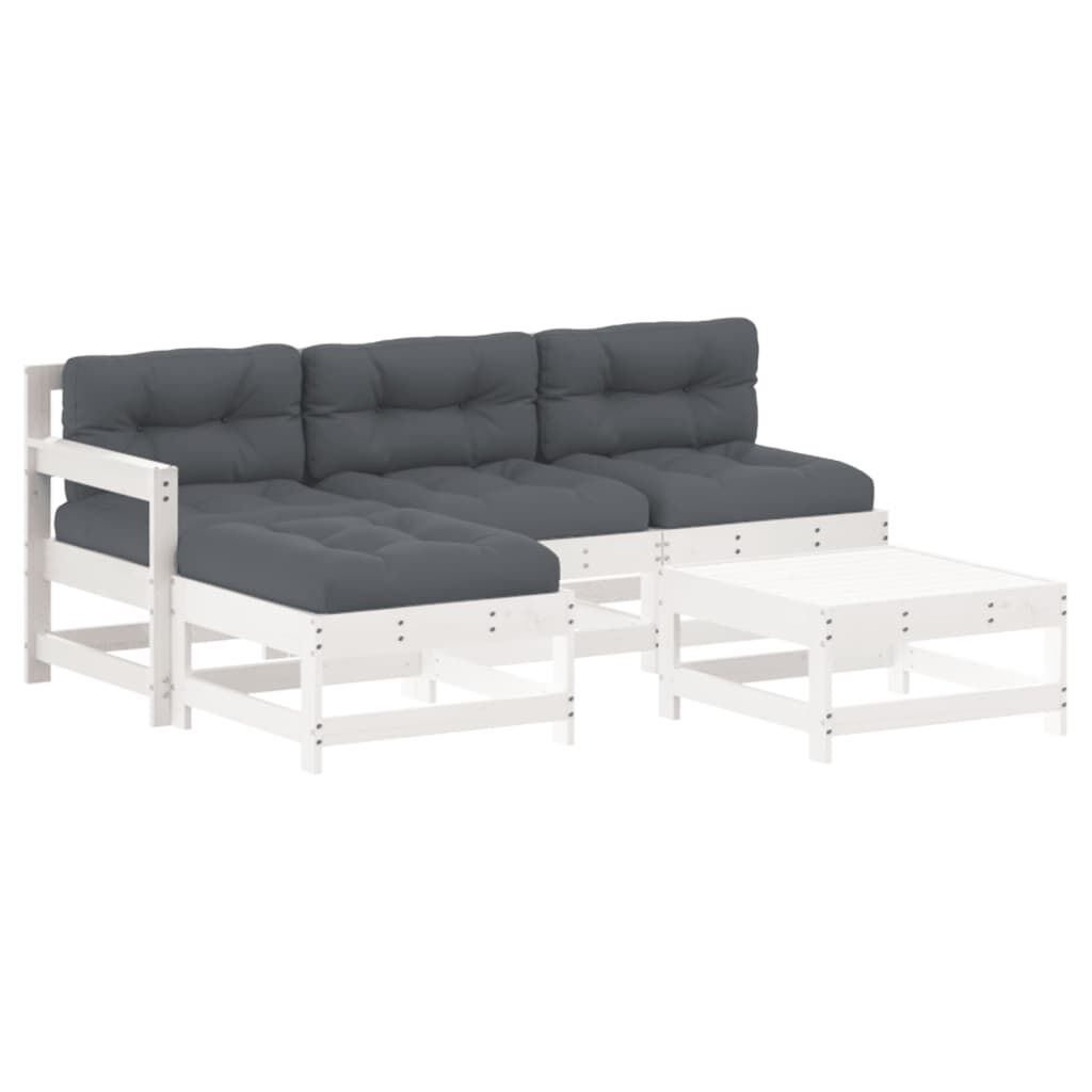vidaXL 5 Piece Garden Lounge Set with Cushions White Solid Wood