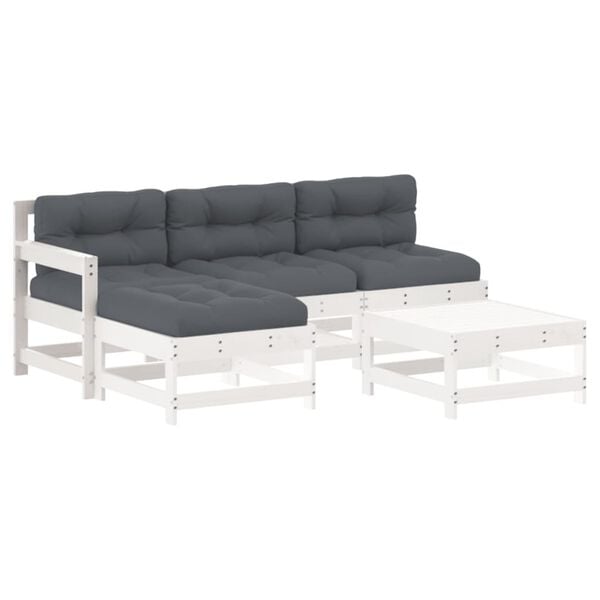 vidaXL 5 Piece Garden Lounge Set with Cushions White Solid Wood