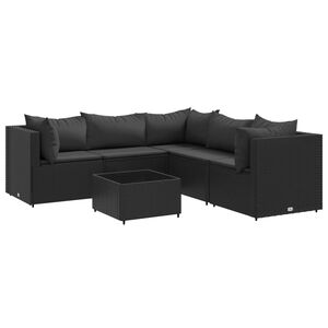 vidaXL 6 Piece Garden Lounge Set with Cushions Black Poly Rattan