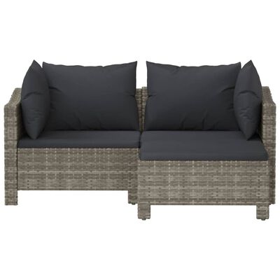 vidaXL 3 Piece Garden Lounge Set with Cushions Grey Poly Rattan