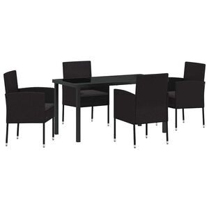 vidaXL Garden Dining Set with Cushion 5 pcs Black Poly Rattan