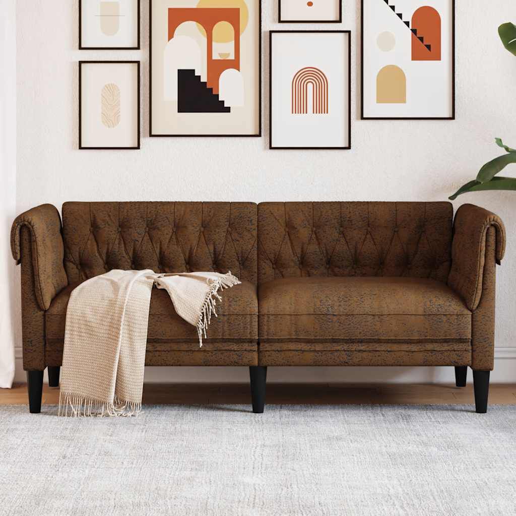 vidaXL Chesterfield Sofa 2-Seater Brown Fabric