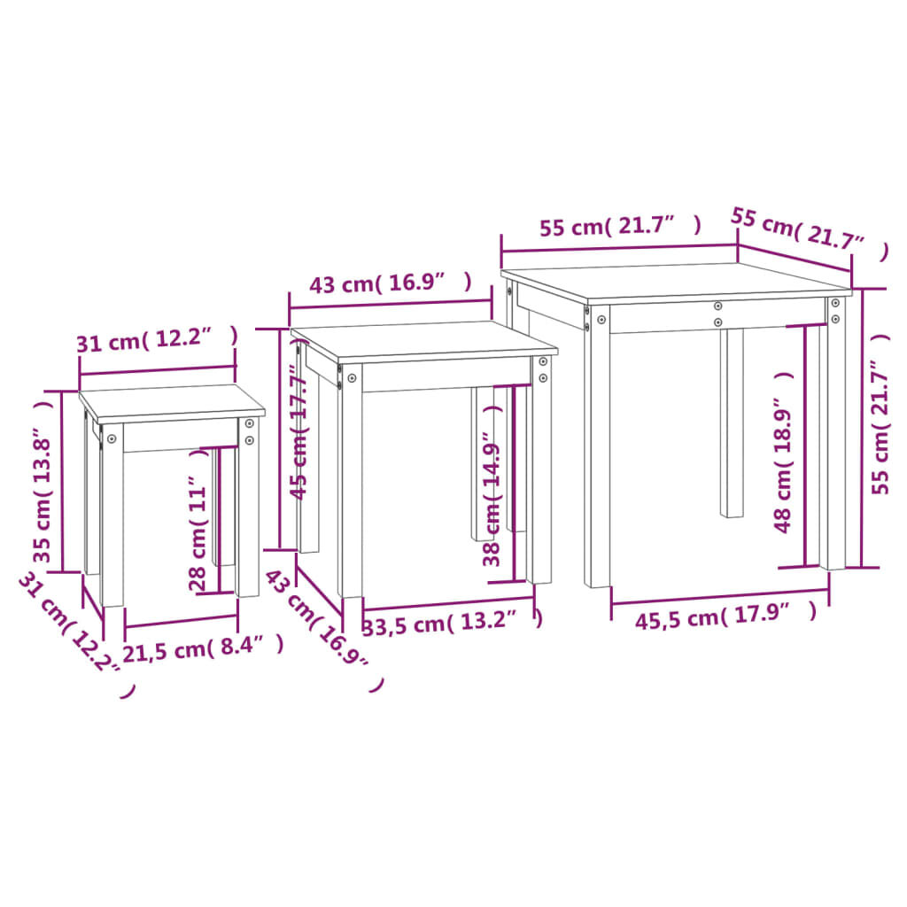 vidaXL Nesting Tables 3 pcs White Solid Wood Pine