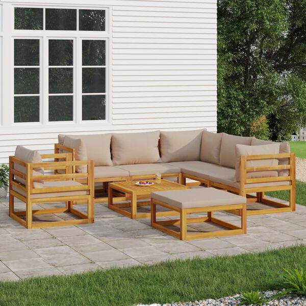 vidaXL 8 Piece Garden Lounge Set with Taupe Cushions Solid Wood