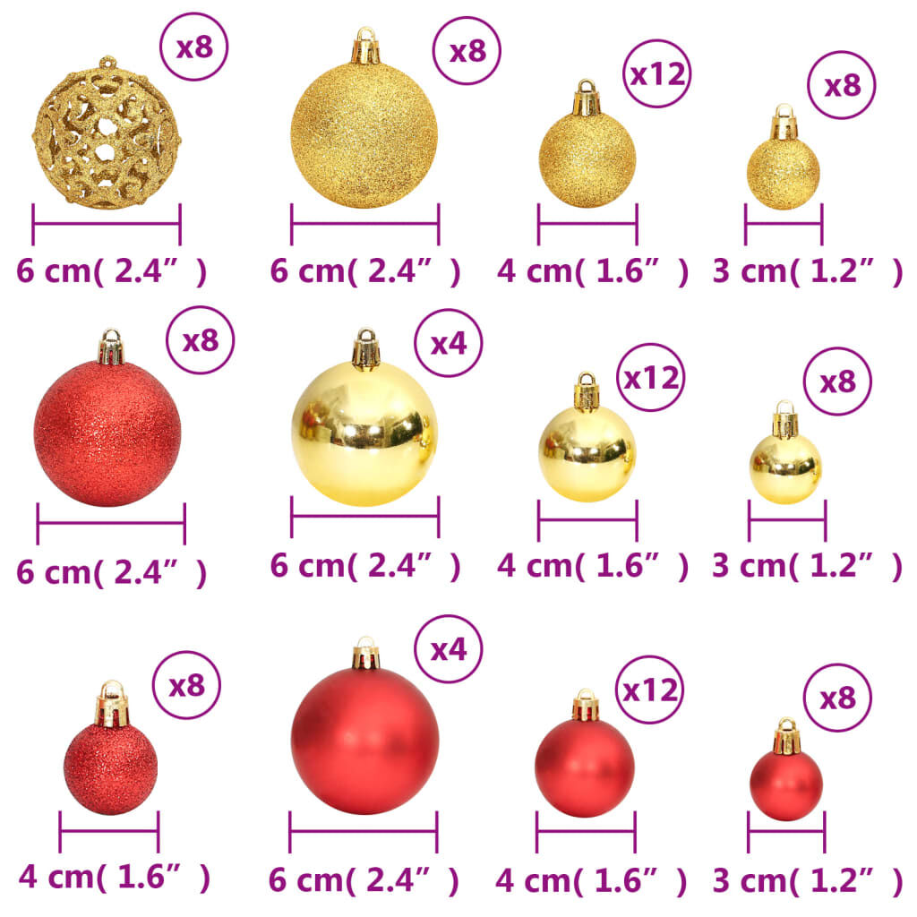 vidaXL Christmas Baubles 100 pcs Gold and Wine Red 3 / 4 / 6 cm