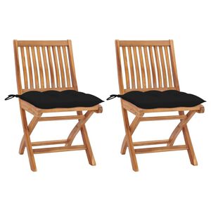 vidaXL Garden Chairs 2 pcs with Black Cushions Solid Teak Wood