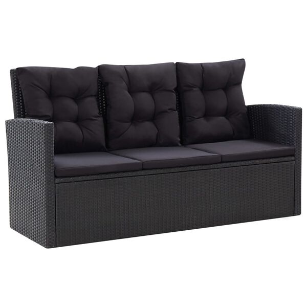 vidaXL 6 Piece Garden Lounge Set with Cushions Poly Rattan Black