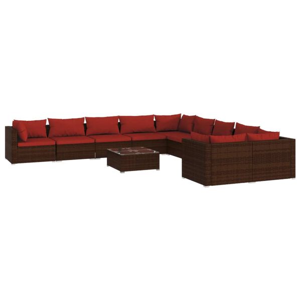 vidaXL 11 Piece Garden Lounge Set with Cushions Poly Rattan Brown