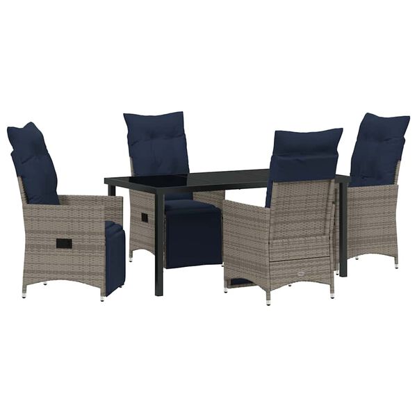 vidaXL Table and Chair Set with Cushion 5 pcs Grey PE Rattan