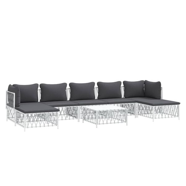 vidaXL 8 Piece Garden Lounge Set with Cushions White Steel